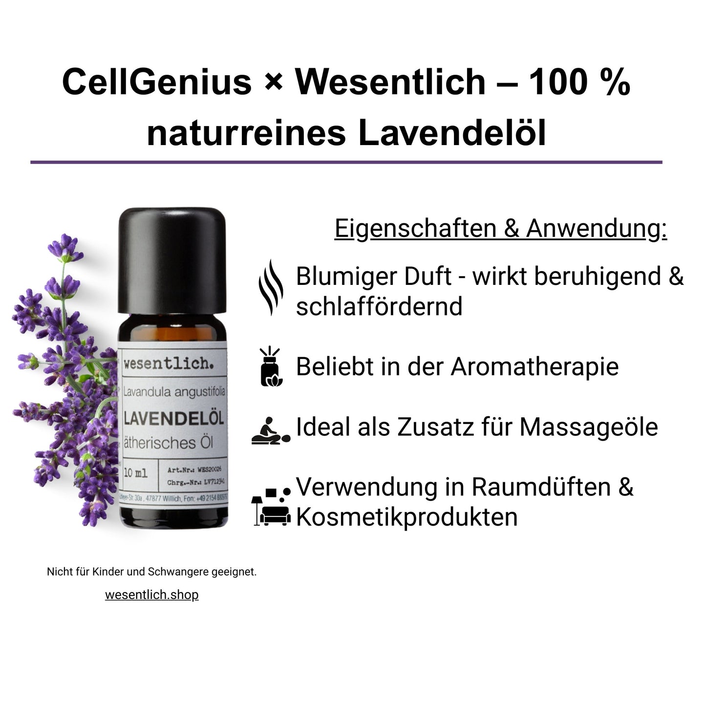 CellGenius Aromaset Lavendel – naturreines ätherisches Öl | Zubehör für den CellActivator