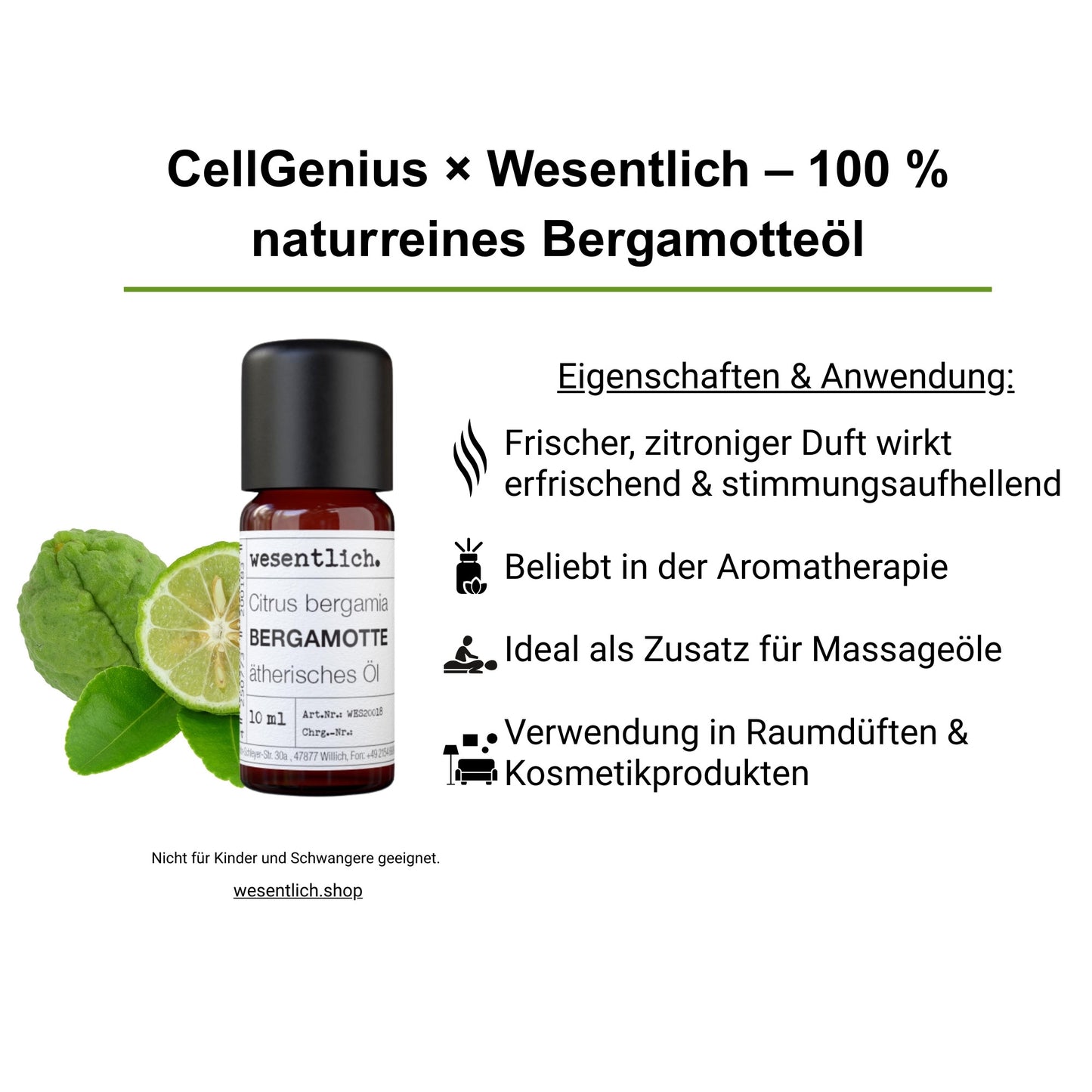CellGenius Aromaset Bergamotte – naturreines ätherisches Öl | Zubehör für den CellActivator